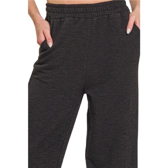 Zenana Cotton Slub Wide Leg Pants - Picture 1 of 2
